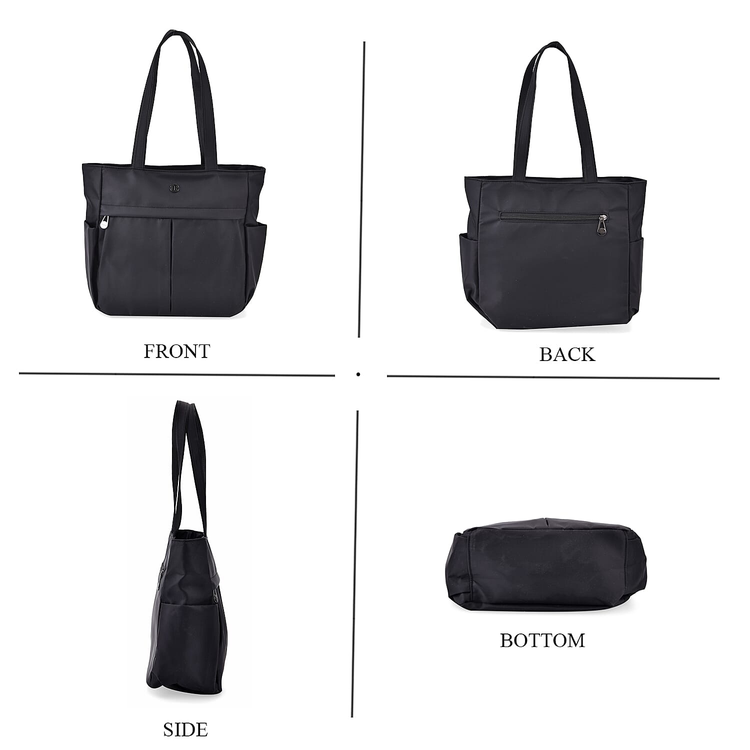 Spacious Oxford Tote Bag with Multiple Pockets - Black