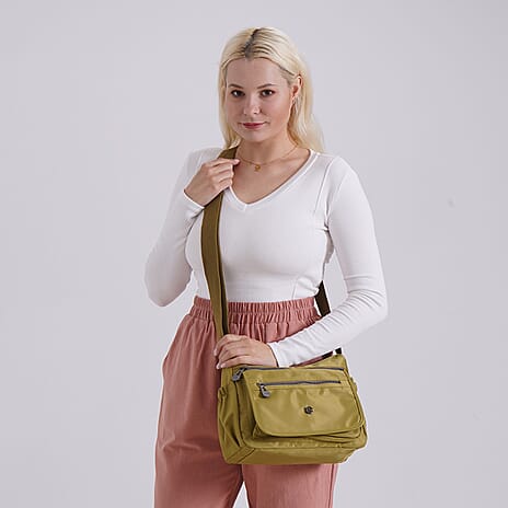 Versatile Messenger Crossbody Bag with Adjustable Strap - Olive