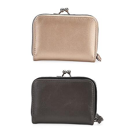 Designer Inspired Wallet with RFID Protection - Gold - Dark Grey