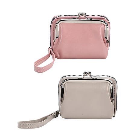 Designer Inspired Wallet with RFID Protection - Pink - Light Grey