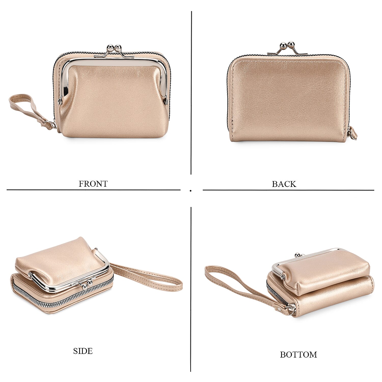 2-in-1 Wristlet Gold RFID Classic Kiss-Lock Wallet