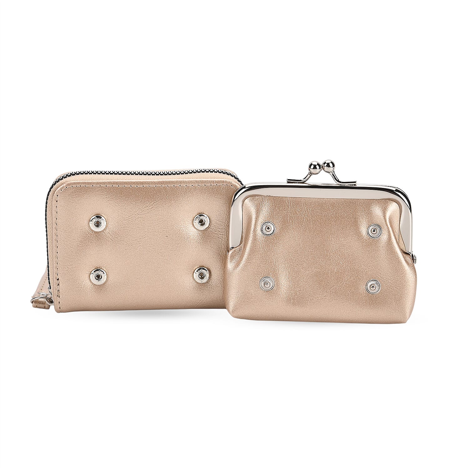 2-in-1 Wristlet Gold RFID Classic Kiss-Lock Wallet