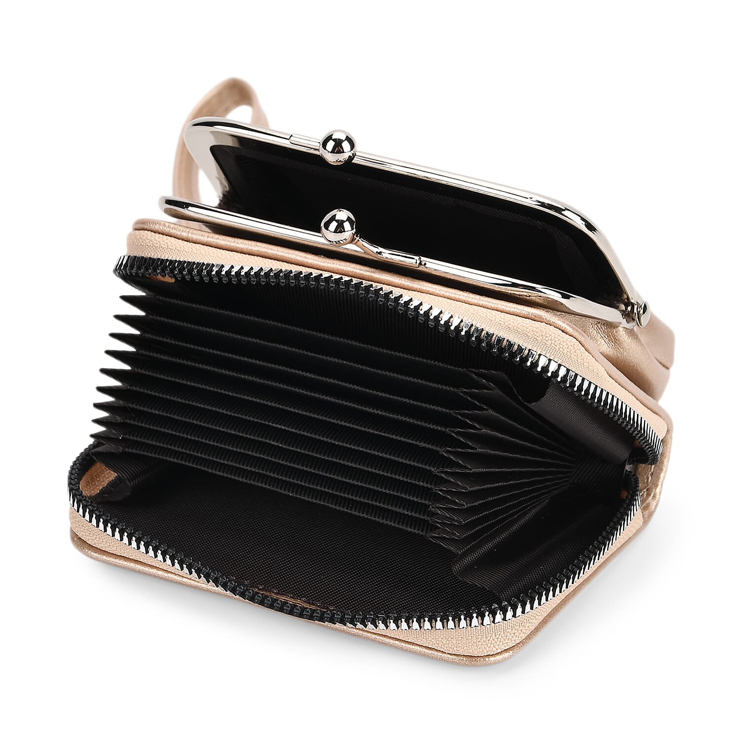 2-in-1 Wristlet Gold RFID Classic Kiss-Lock Wallet