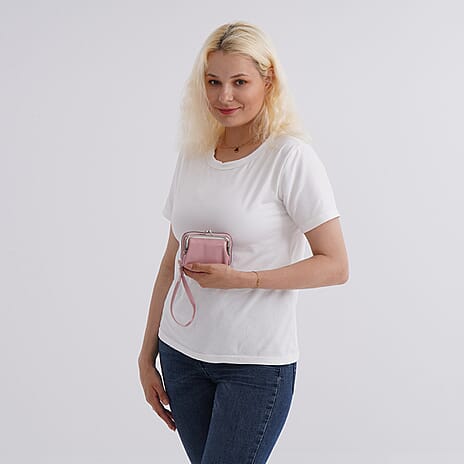 2-in-1 Wristlet Pink RFID Classic Kiss-Lock Wallet