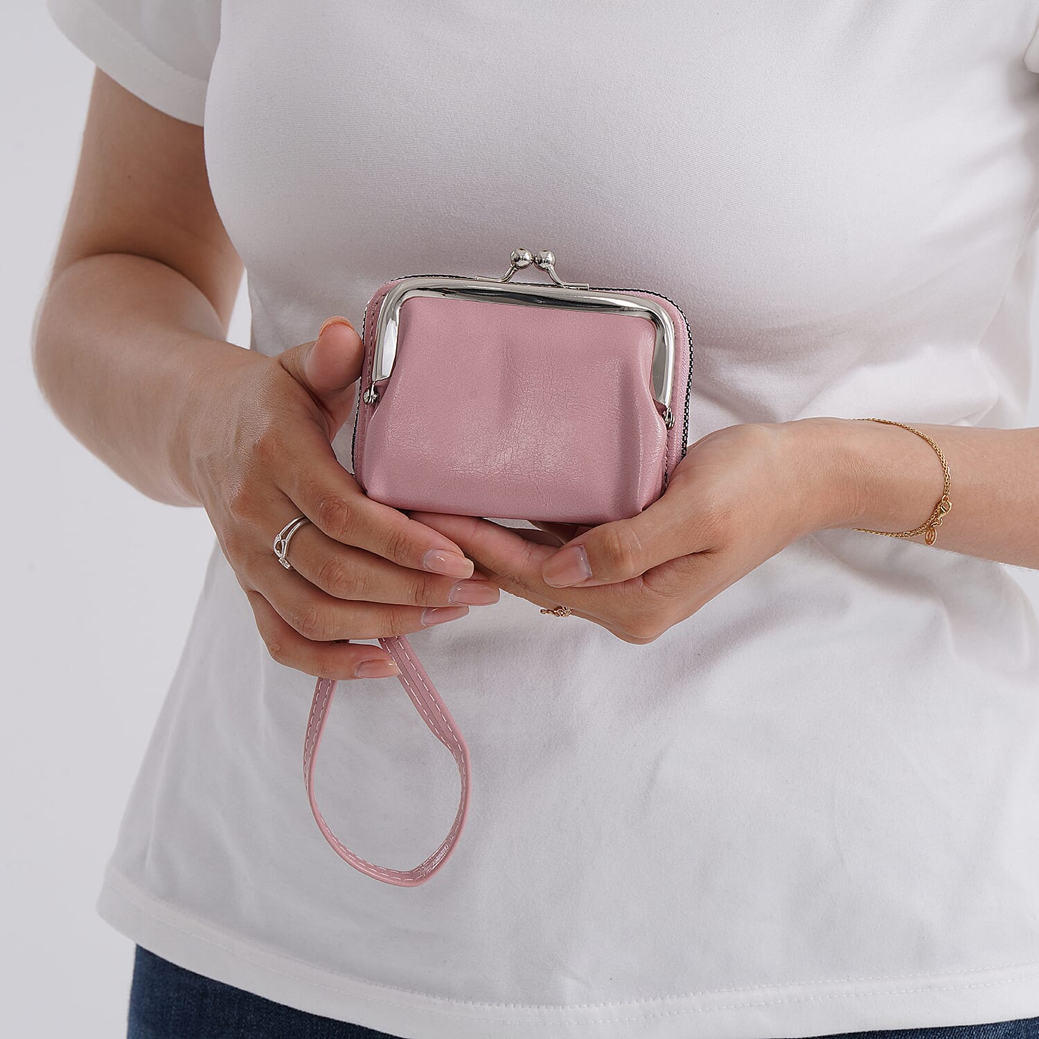 2-in-1 Wristlet Pink RFID Classic Kiss-Lock Wallet