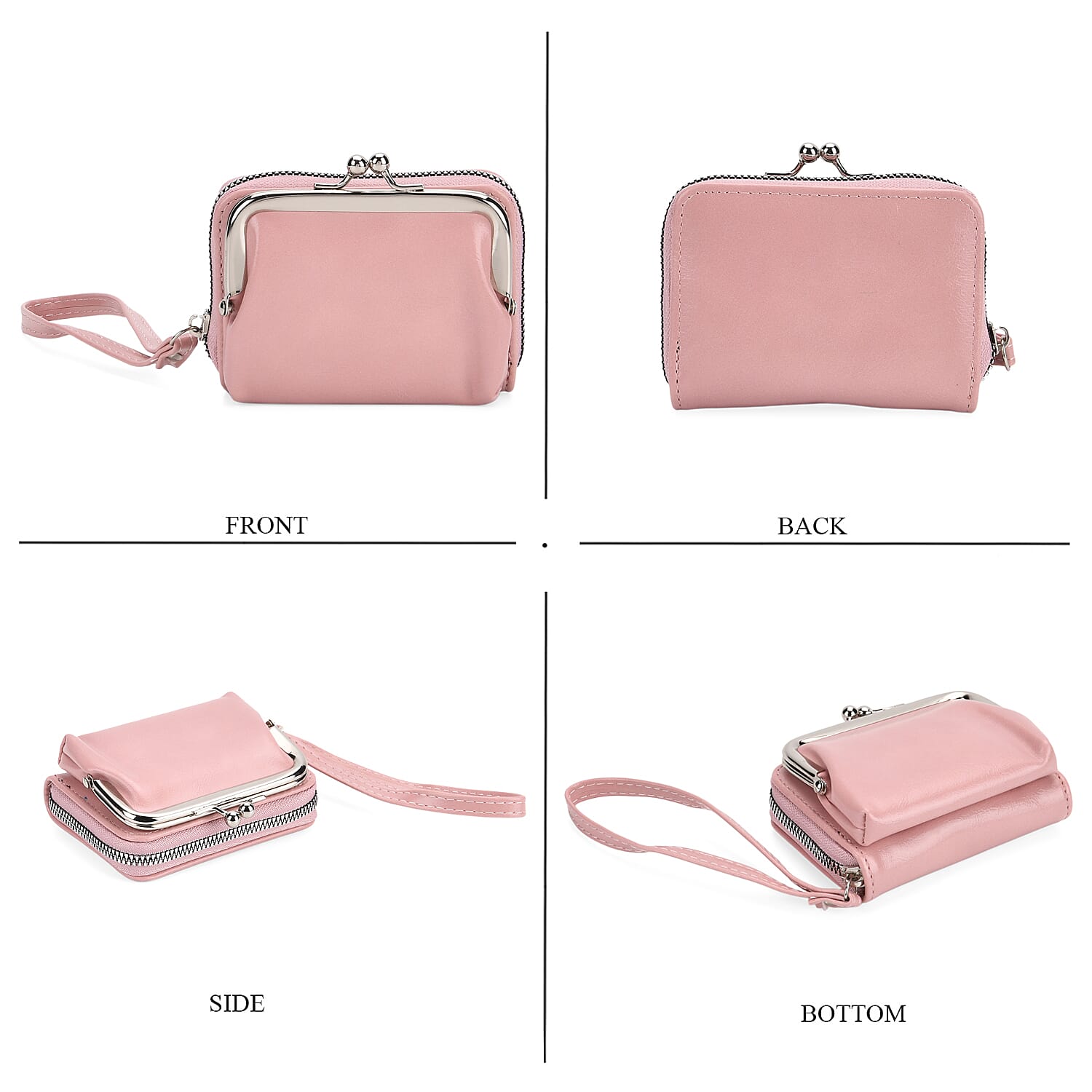 2-in-1 Wristlet Pink RFID Classic Kiss-Lock Wallet