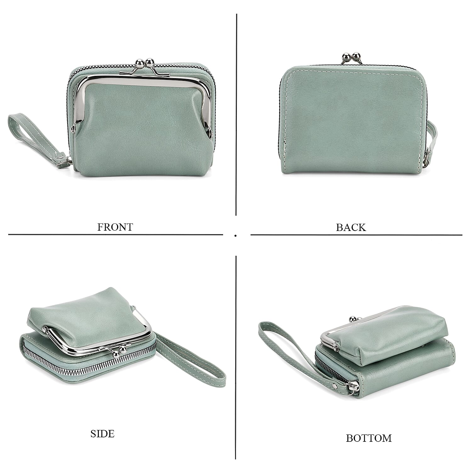 2-in-1 Wristlet Green RFID Classic Kiss-Lock Wallet