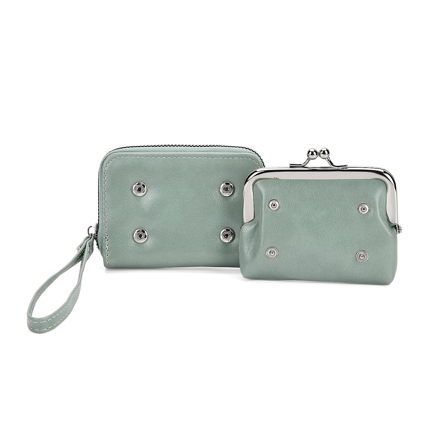 2-in-1 Wristlet Green RFID Classic Kiss-Lock Wallet