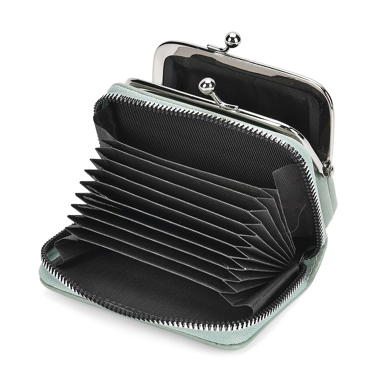 2-in-1 Wristlet Green RFID Classic Kiss-Lock Wallet