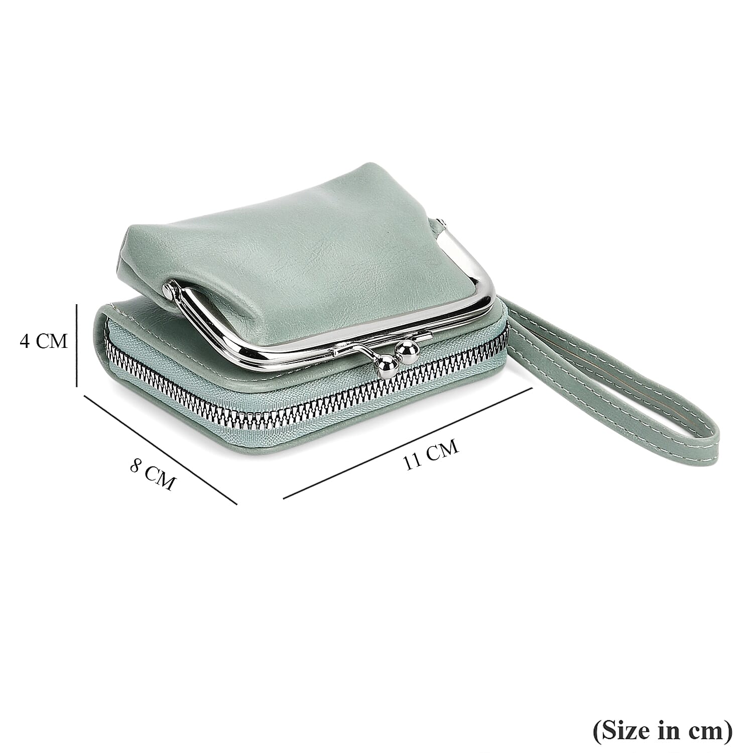 2-in-1 Wristlet Green RFID Classic Kiss-Lock Wallet