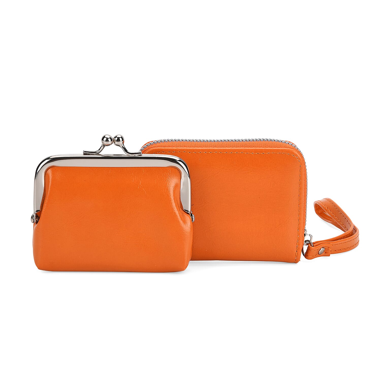 2-in-1 Wristlet Orange RFID Classic Kiss-Lock Wallet