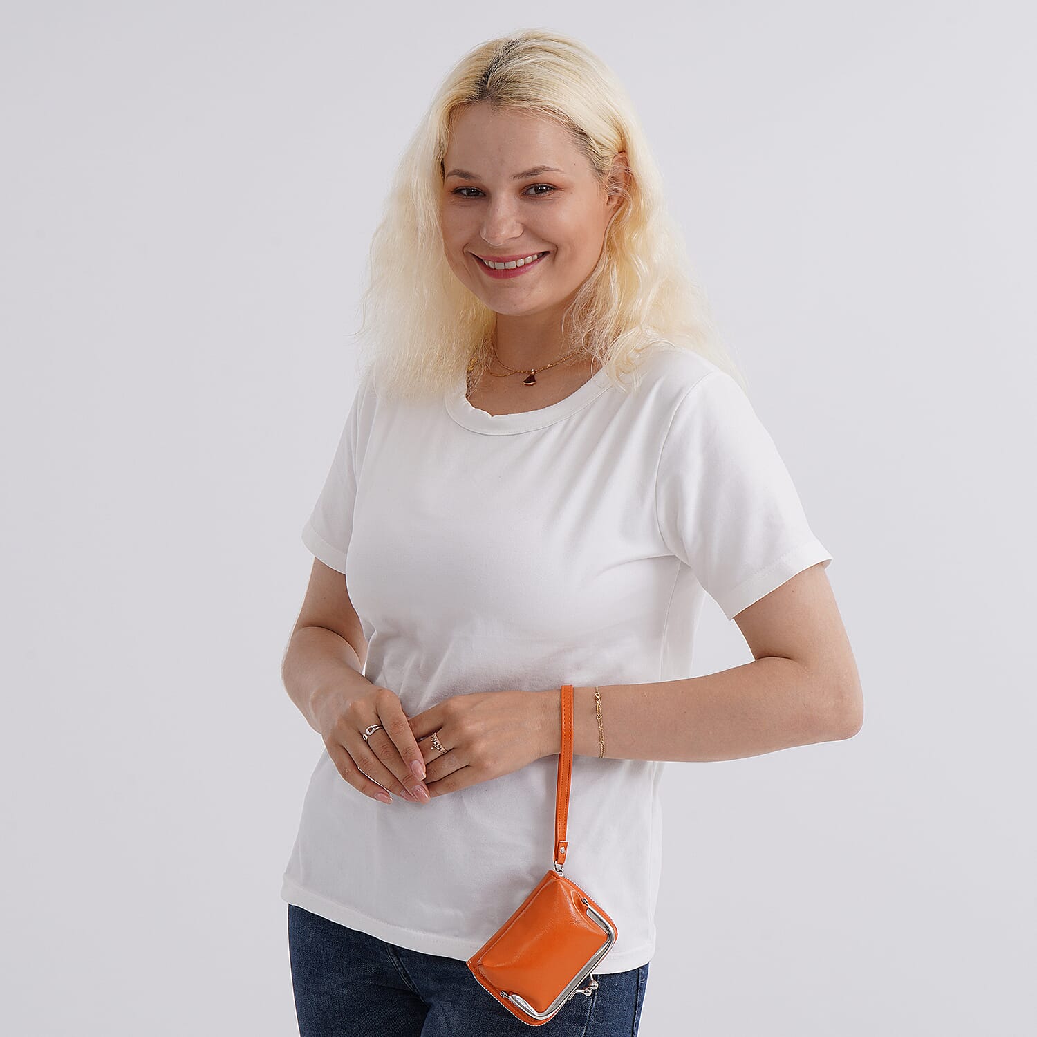 2-in-1 Wristlet Orange RFID Classic Kiss-Lock Wallet