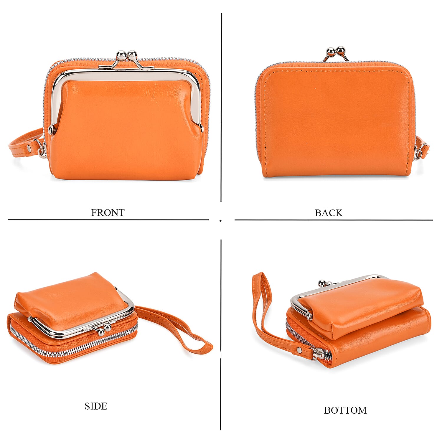 2-in-1 Wristlet Orange RFID Classic Kiss-Lock Wallet