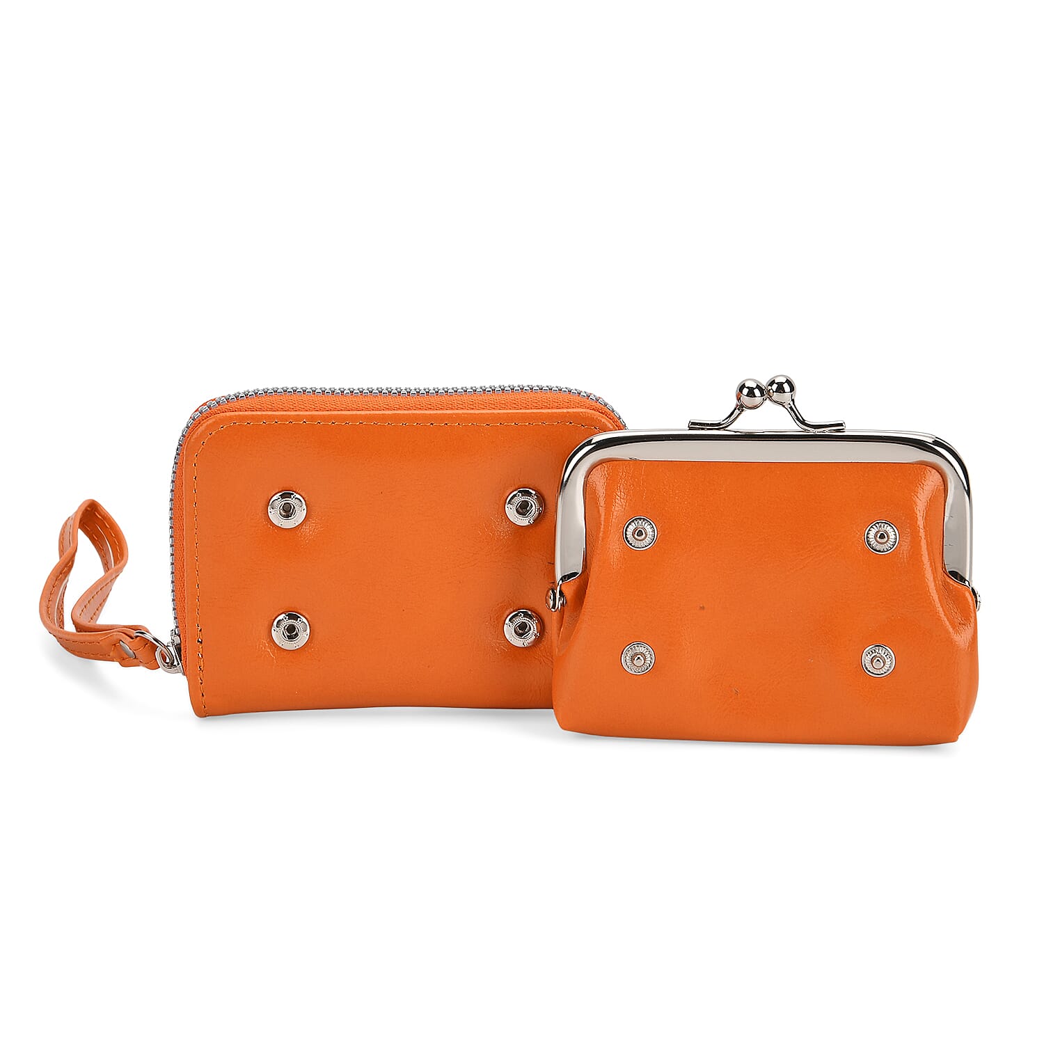 2-in-1 Wristlet Orange RFID Classic Kiss-Lock Wallet