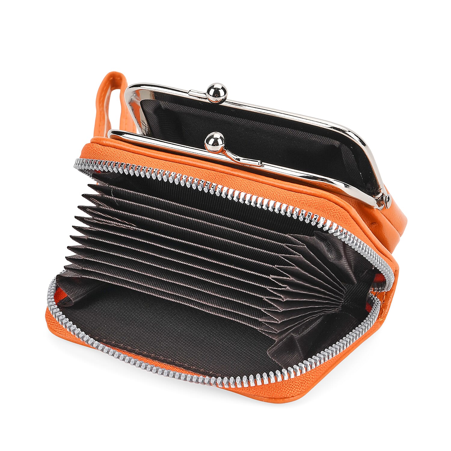 2-in-1 Wristlet Orange RFID Classic Kiss-Lock Wallet