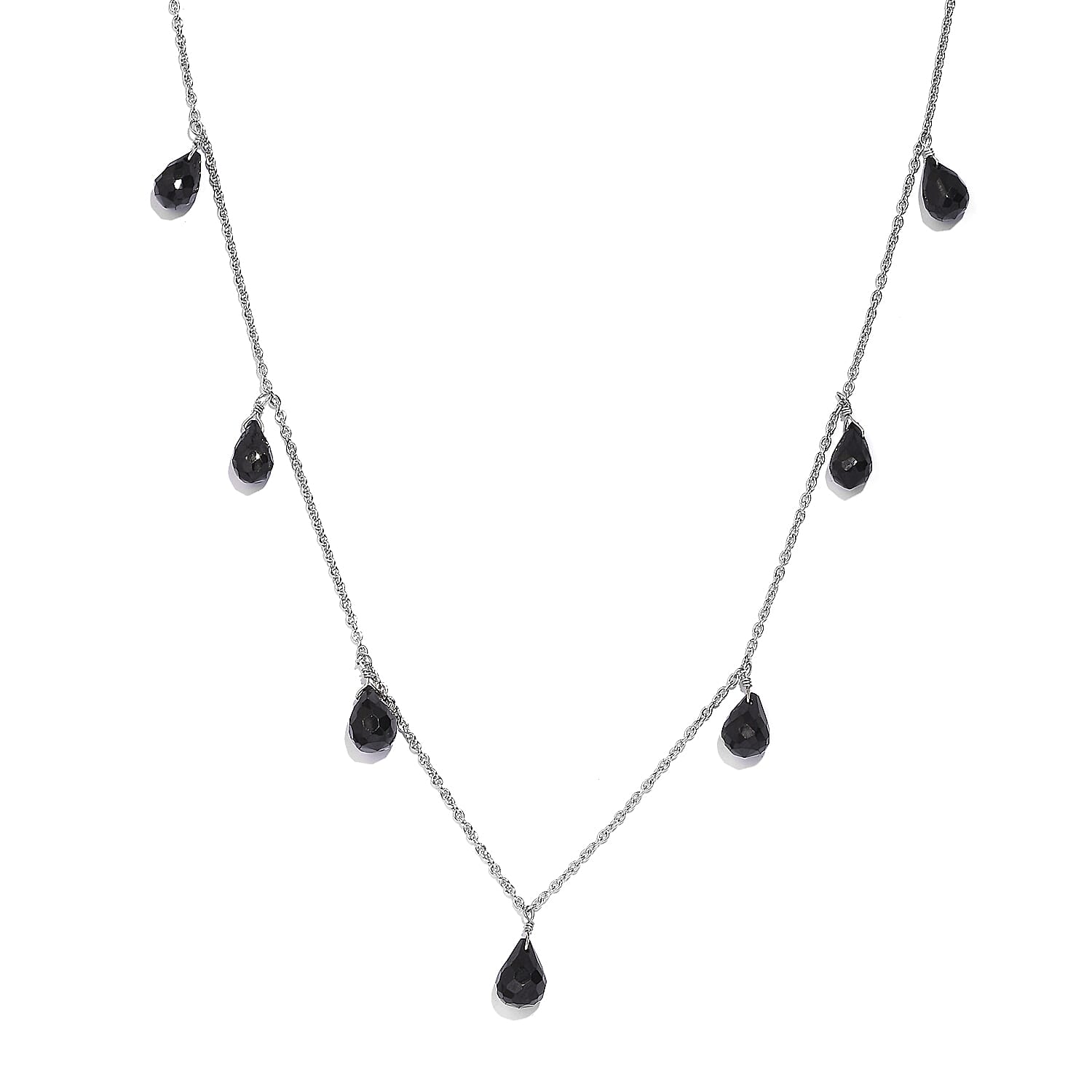 Black Spinel Necklace (Size - 20) in Rhodium Overlay Sterling Silver 15.00 Ct.