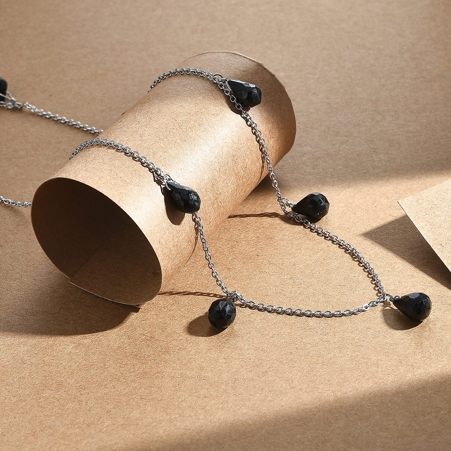 Black Spinel Necklace (Size - 20) in Rhodium Overlay Sterling Silver 15.00 Ct.