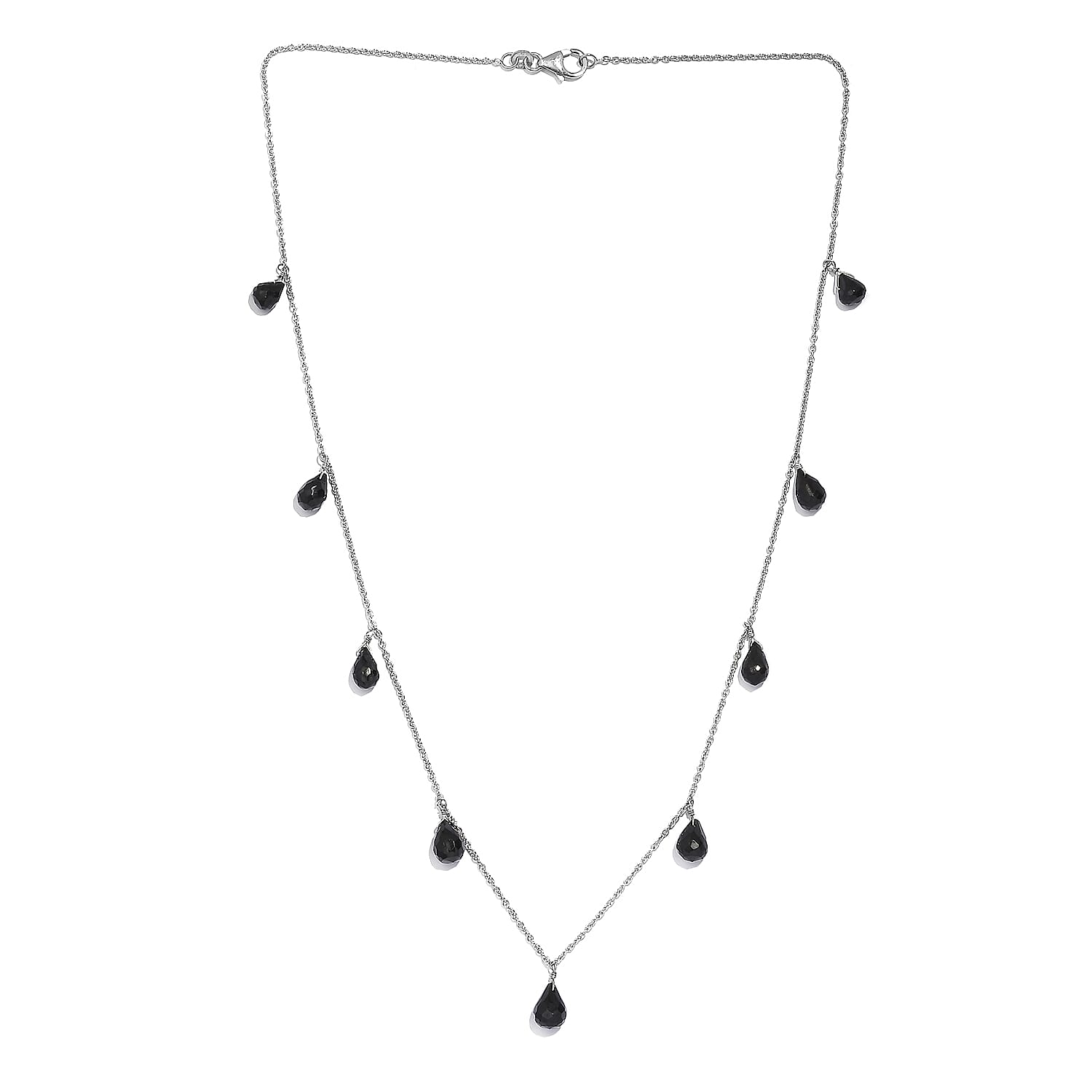 Black Spinel Necklace (Size - 20) in Rhodium Overlay Sterling Silver 15.00 Ct.