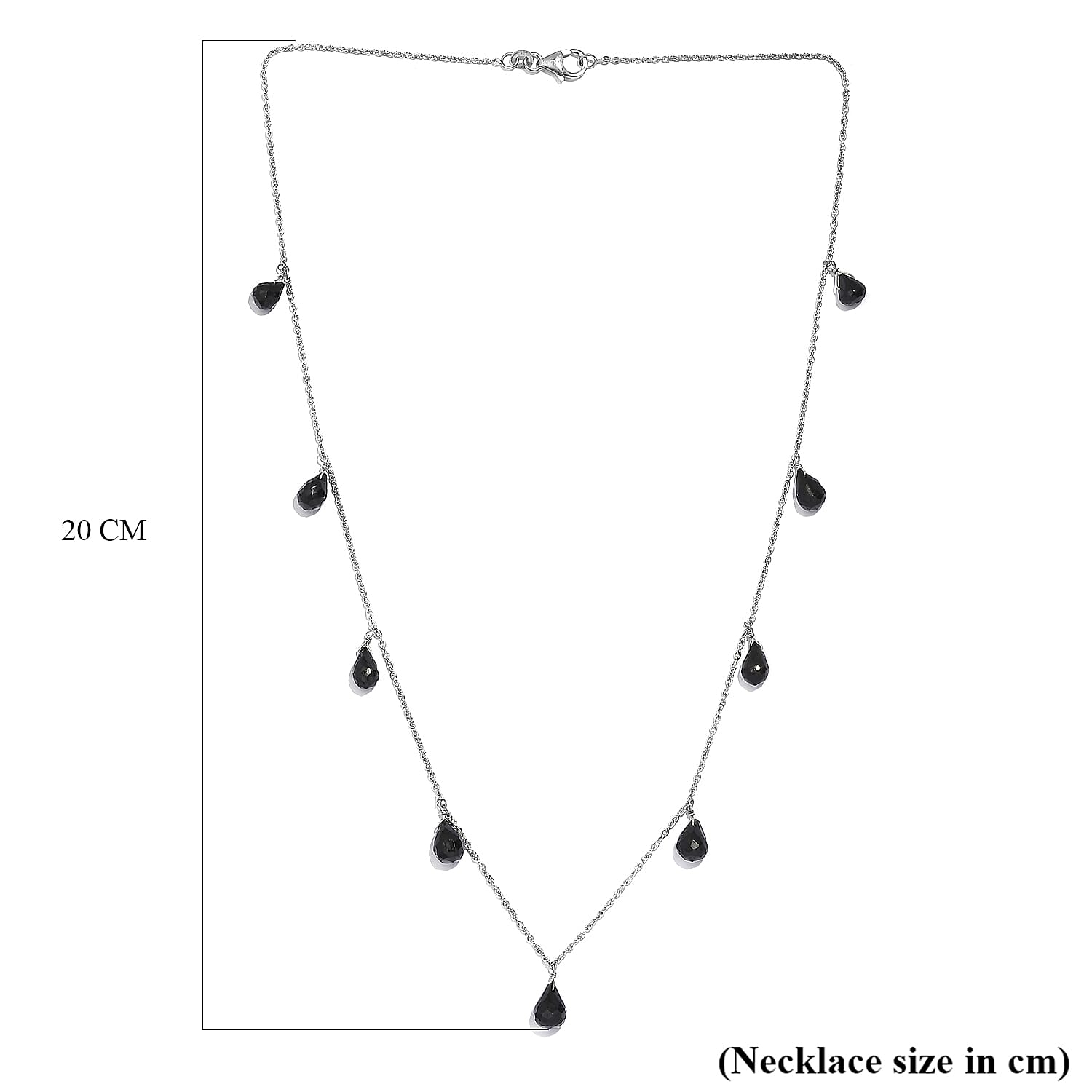 Black Spinel Necklace (Size - 20) in Rhodium Overlay Sterling Silver 15.00 Ct.
