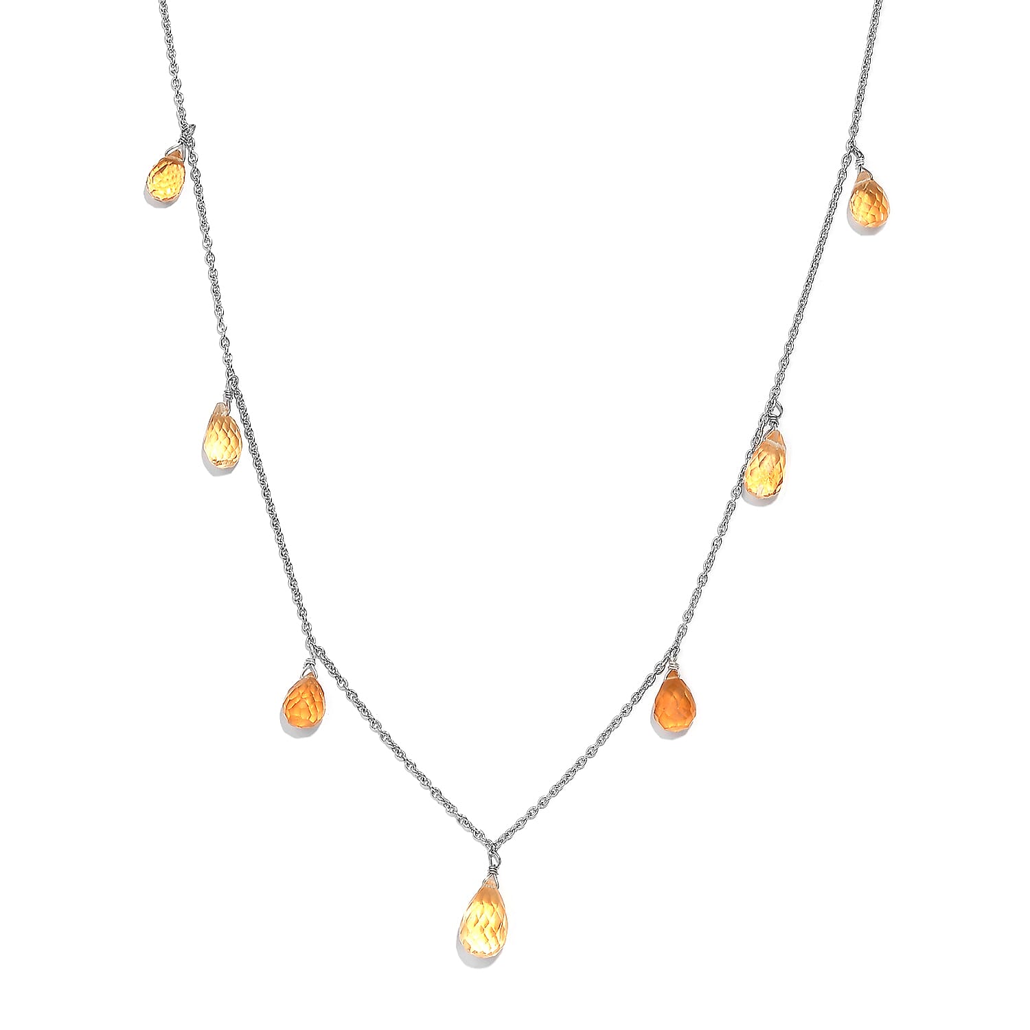 Citrine Necklace (Size - 20) in Rhodium Overlay Sterling Silver 17.00 Ct.