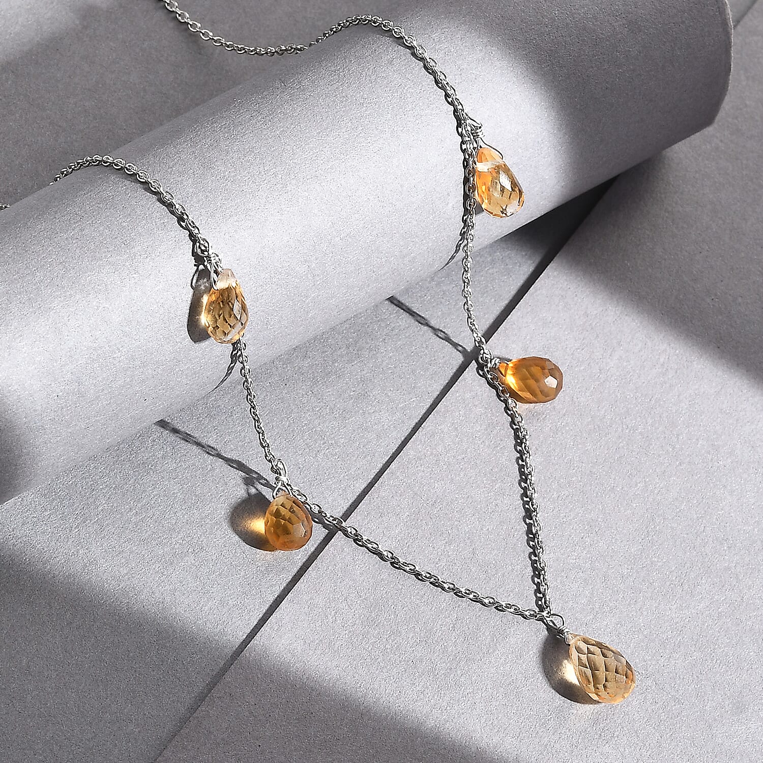 Citrine Necklace (Size - 20) in Rhodium Overlay Sterling Silver 17.00 Ct.