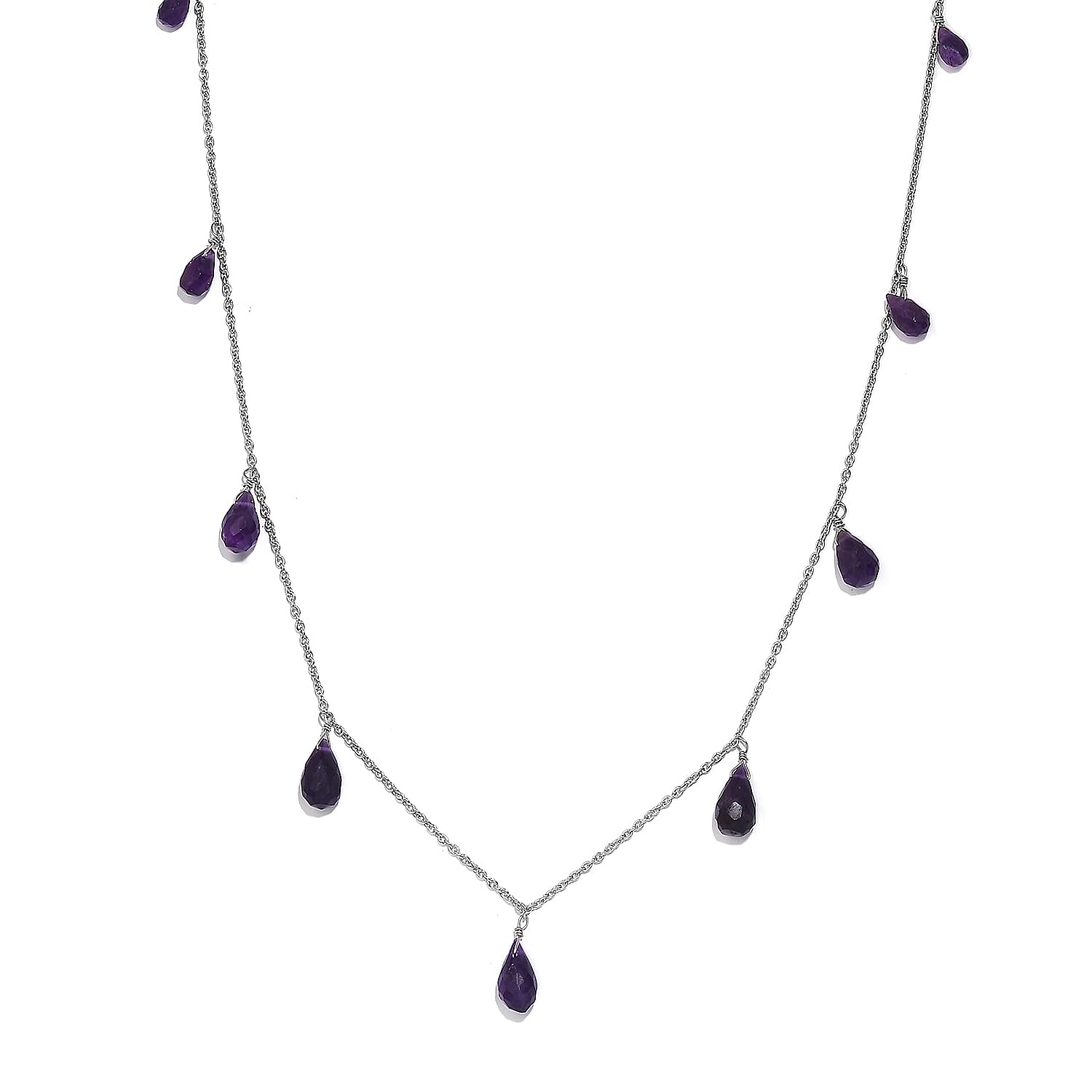 African Amethyst Necklace (Size - 20) in Rhodium Overlay Sterling Silver 15.00 Ct.
