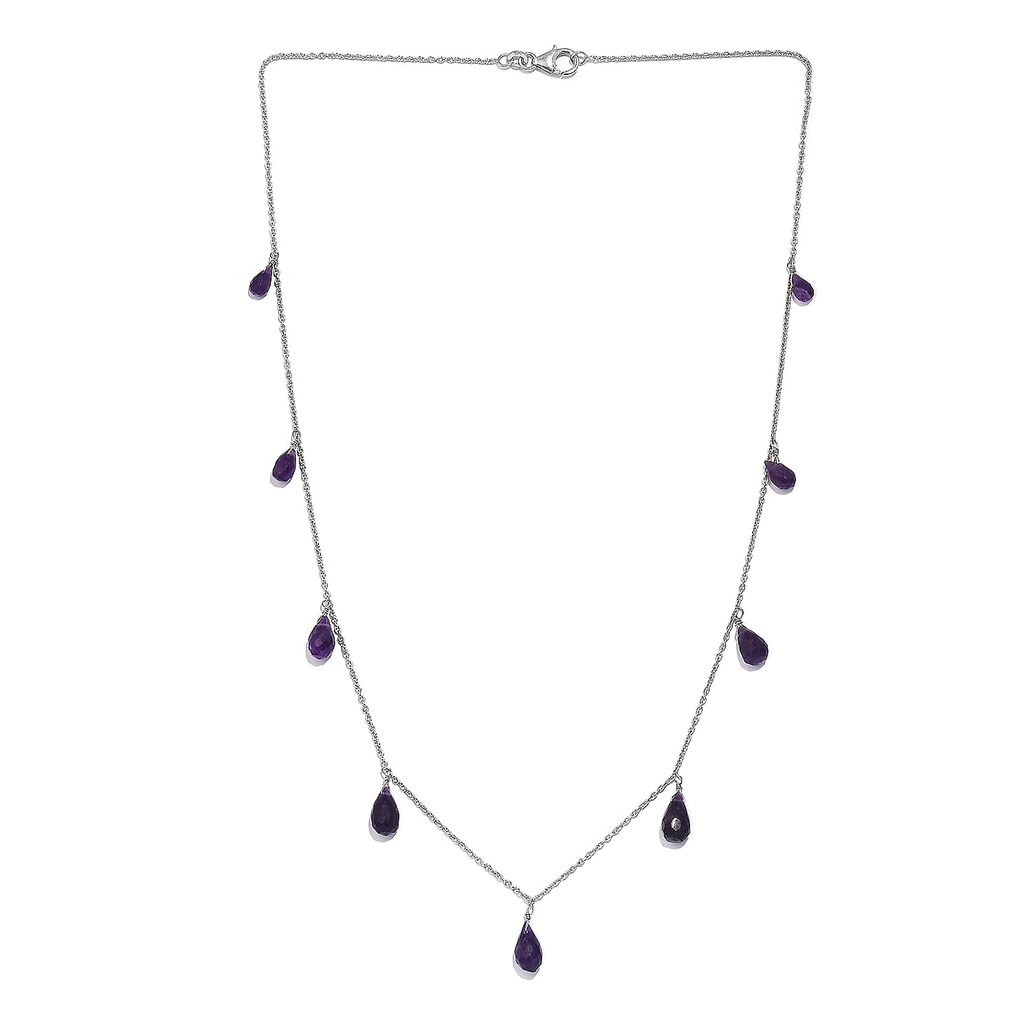 African Amethyst Necklace (Size - 20) in Rhodium Overlay Sterling Silver 15.00 Ct.