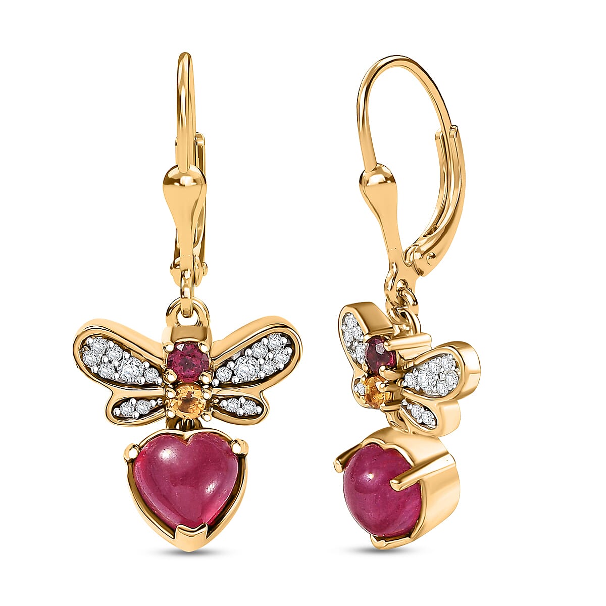GP Italian Garden Collection - Ruby & Multi Gemstones Earring with Lever Back in 18K Vermeil Yellow Gold Plated Sterling Silver 3.70 Ct.