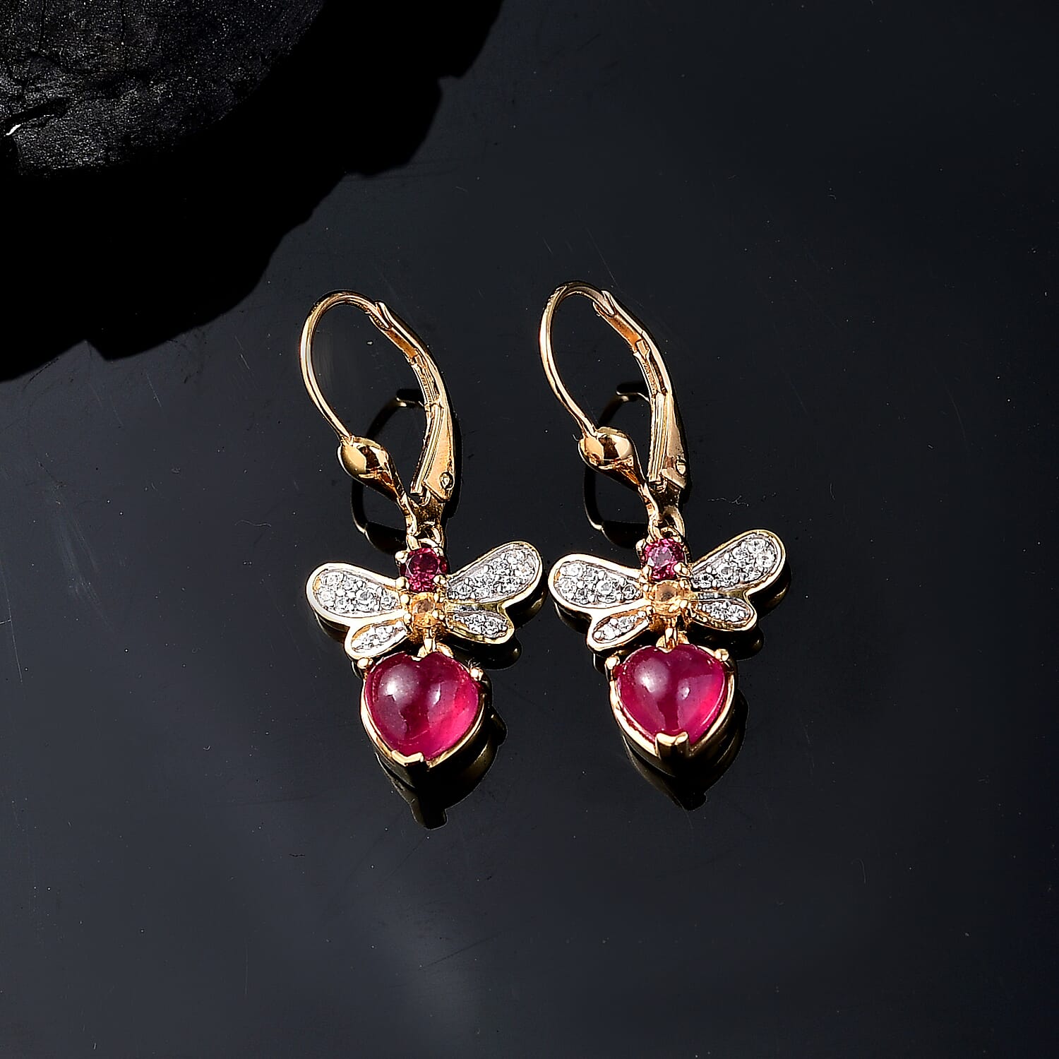 GP Italian Garden Collection - Ruby & Multi Gemstones Earring with Lever Back in 18K Vermeil Yellow Gold Plated Sterling Silver 3.70 Ct.