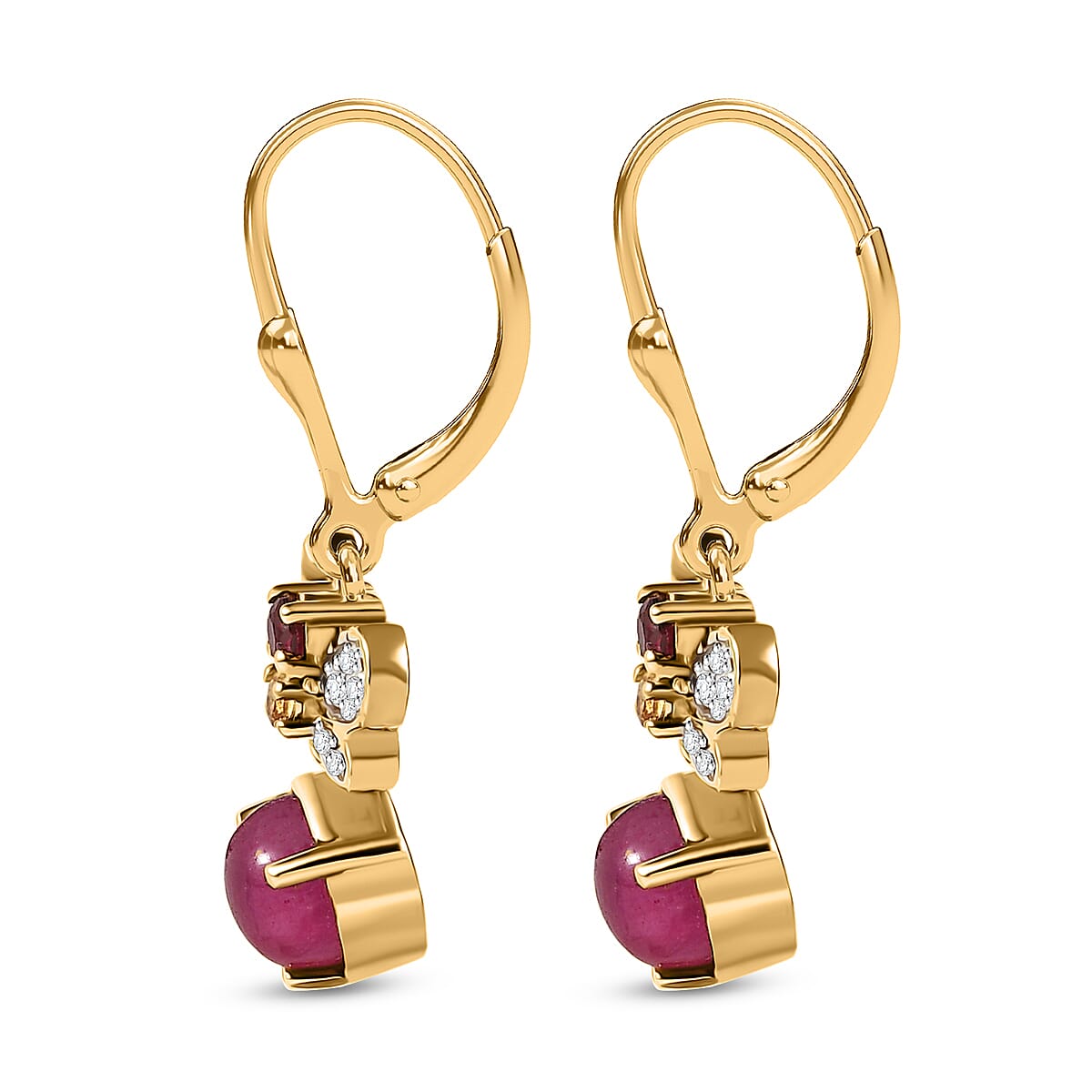 GP Italian Garden Collection - Ruby & Multi Gemstones Earring with Lever Back in 18K Vermeil Yellow Gold Plated Sterling Silver 3.70 Ct.