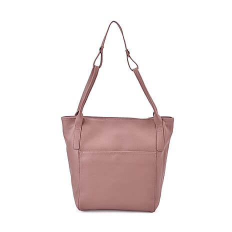 Genuine Leather Classic Shoulder Tote Bag - Pink