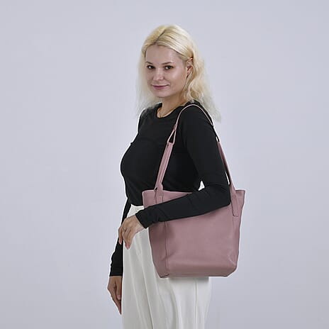 Genuine Leather Classic Shoulder Tote Bag - Pink