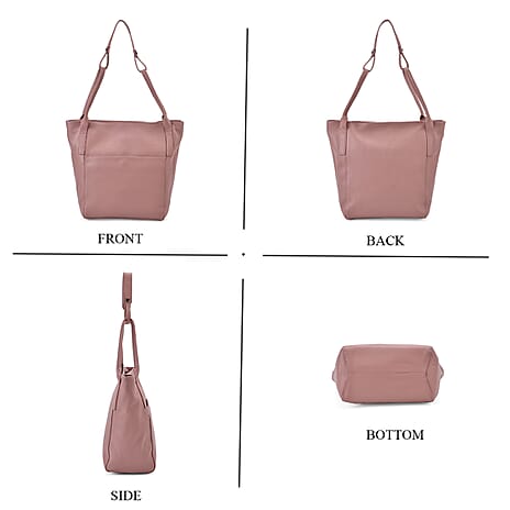 Genuine Leather Classic Shoulder Tote Bag - Pink
