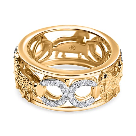 GP Trionfo Collection - White Zircon & Blue Sapphire Ring in 18K Vermeil Yellow Gold Plated Sterling Silver 1.59 Ct.