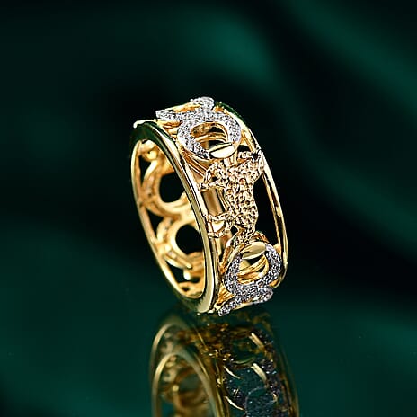GP Trionfo Collection - White Zircon & Blue Sapphire Ring in 18K Vermeil Yellow Gold Plated Sterling Silver 1.59 Ct.