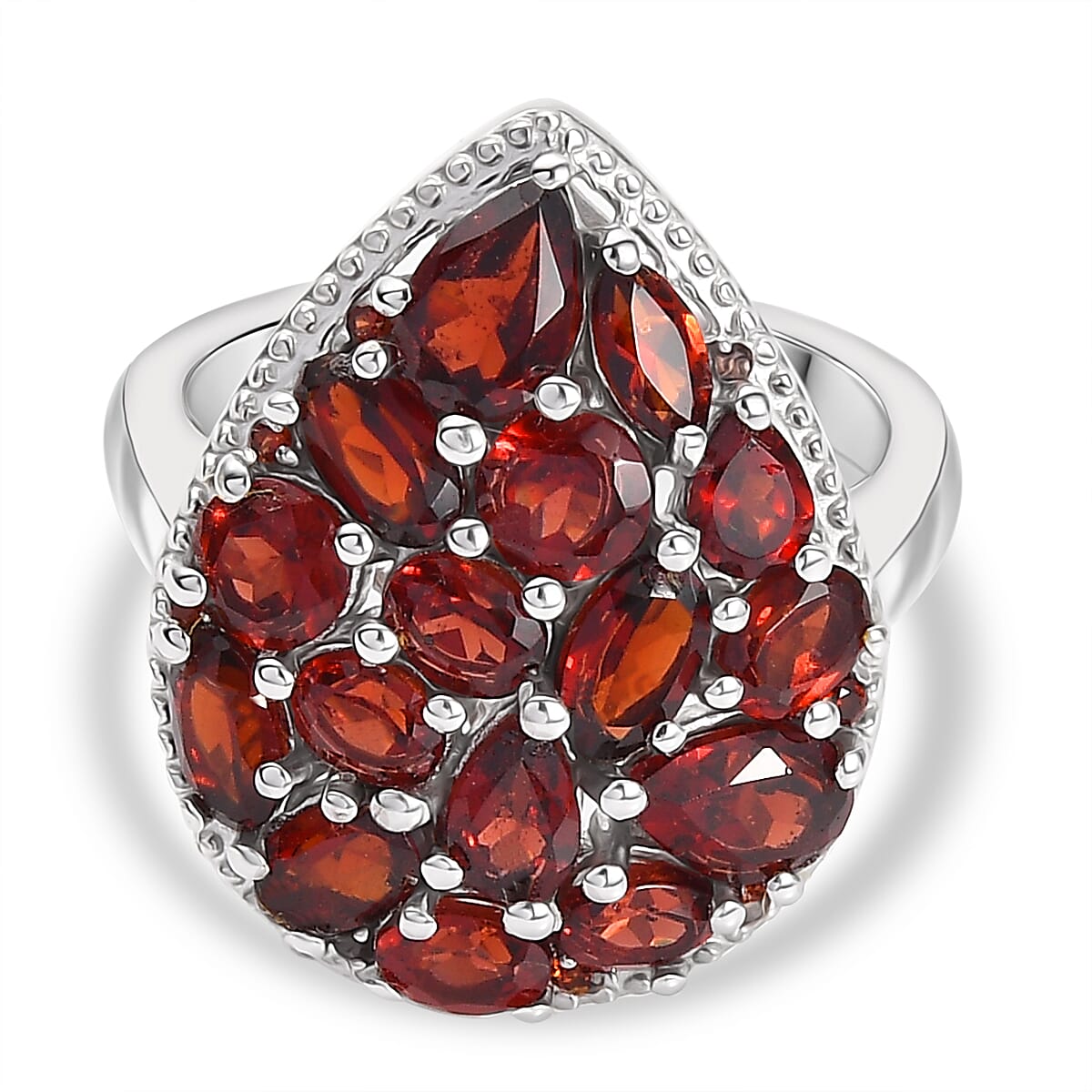Red Garnet Cluster Ring in Rhodium Overlay Sterling Silver 4.90 Ct.