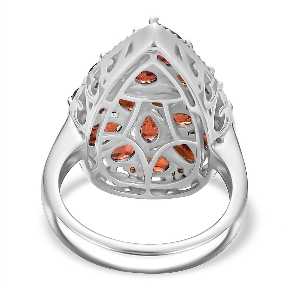 Red Garnet Cluster Ring in Rhodium Overlay Sterling Silver 4.90 Ct.