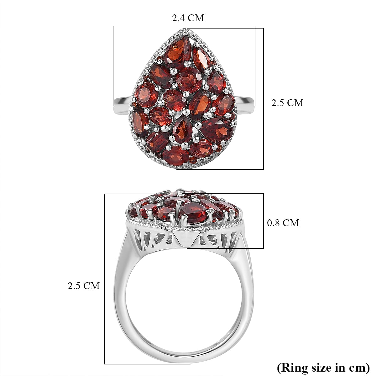 Red Garnet Cluster Ring in Rhodium Overlay Sterling Silver 4.90 Ct.