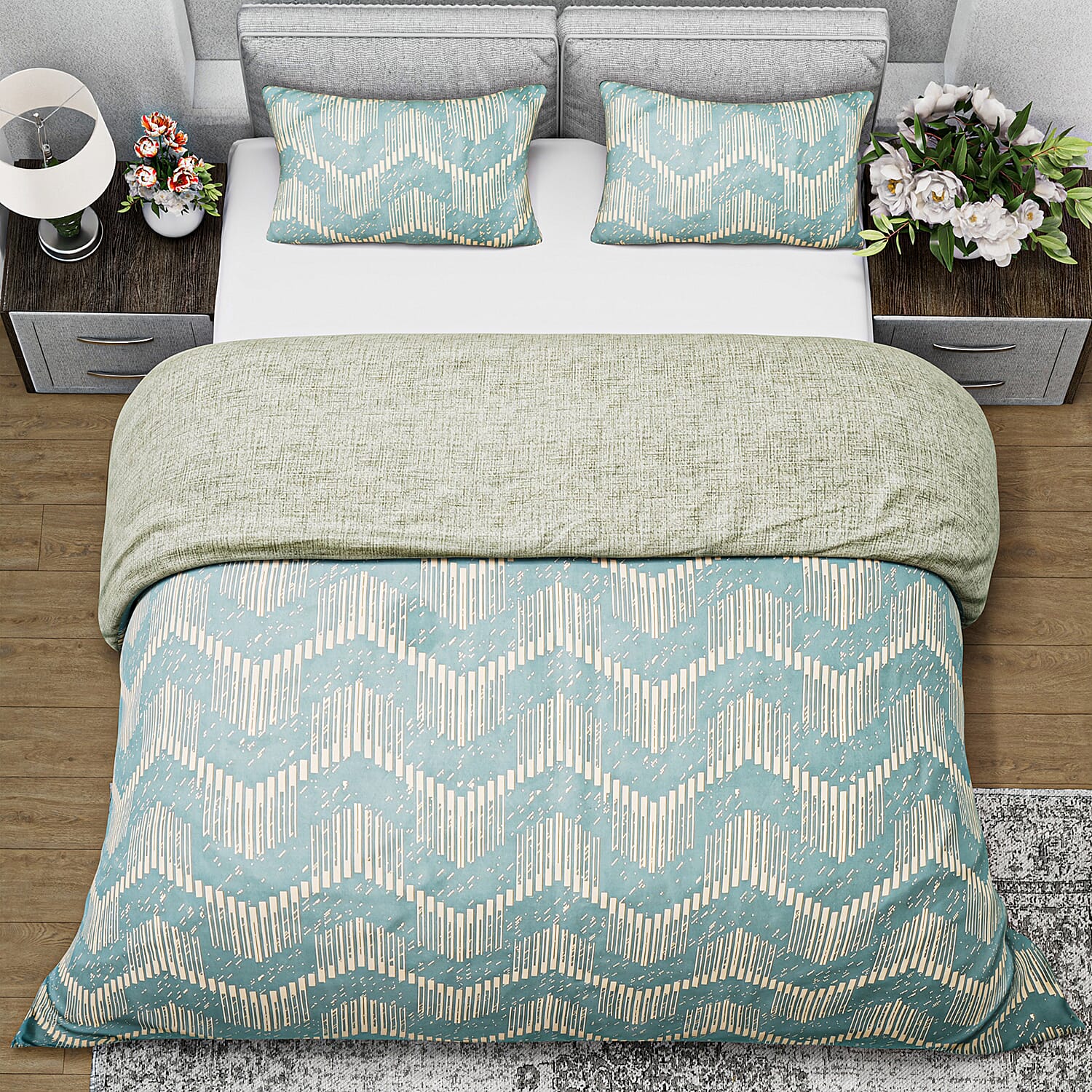 Boutique Bedding Collection 3 Piece Set - Geometric Wave Duvet Cover With 2 Pillowcases - Double