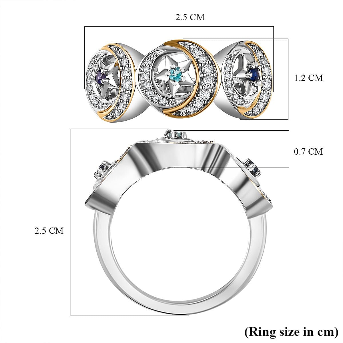 GP Celestial Dream Collection - Blue Apatite & White Zircon Ring in Rhodium Overlay & 18K Vermeil Yellow Gold Plated Sterling Silver 1.40 Ct. GP Celestial Dream Collection - Blue Apatite & White Zircon Ring in Rhodium Overlay & 18K Vermeil Yellow Gold Plated Sterling Silver 1.40 Ct.