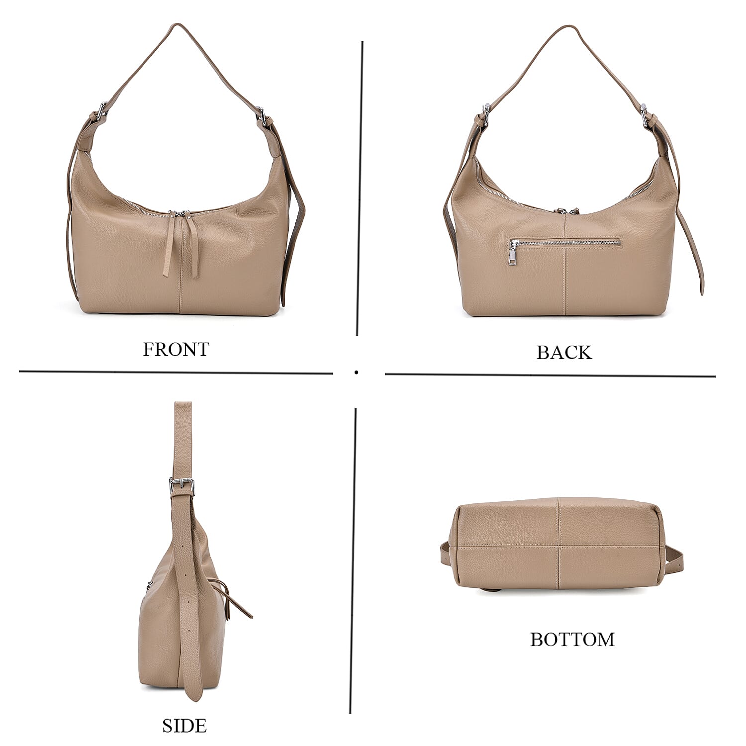 Versatile Genuine Leather Shoulder Bag with Adjustable Strap - Khaki