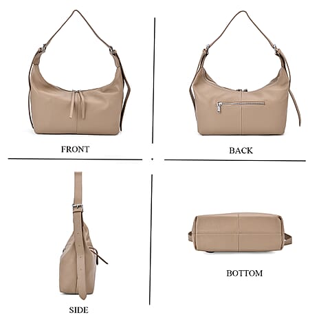 Versatile Genuine Leather Shoulder Bag with Adjustable Strap - Khaki