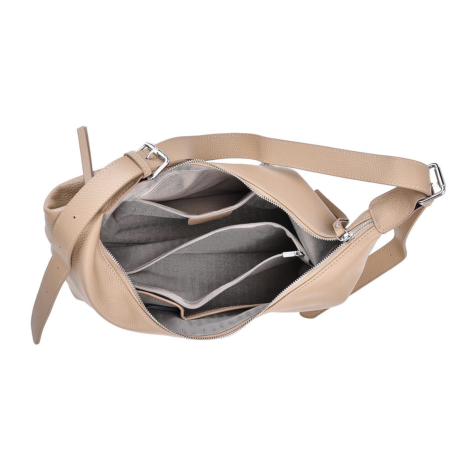 Versatile Genuine Leather Shoulder Bag with Adjustable Strap - Khaki