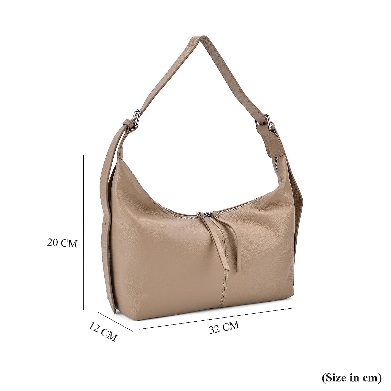 Versatile Genuine Leather Shoulder Bag with Adjustable Strap - Khaki