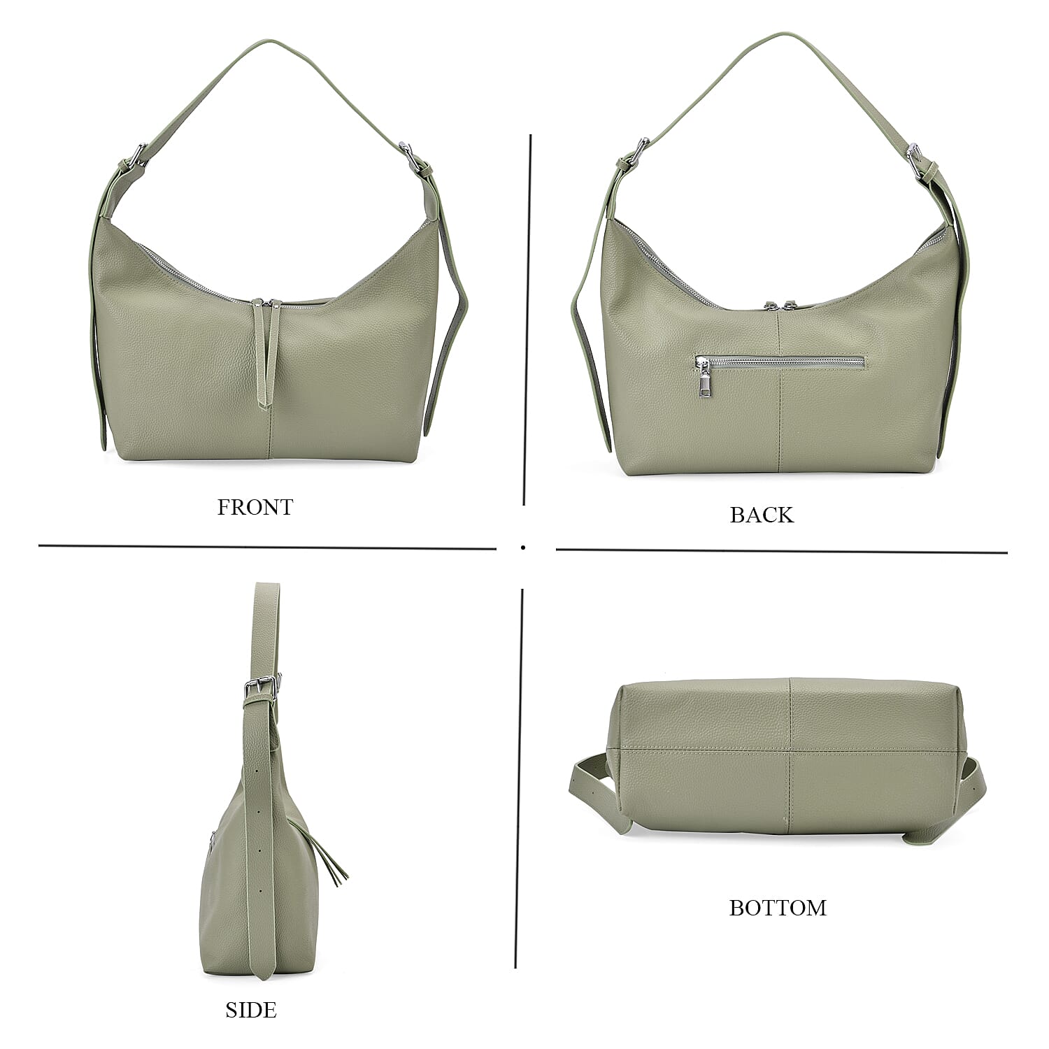 Versatile Genuine Leather Shoulder Bag with Adjustable Strap - Green