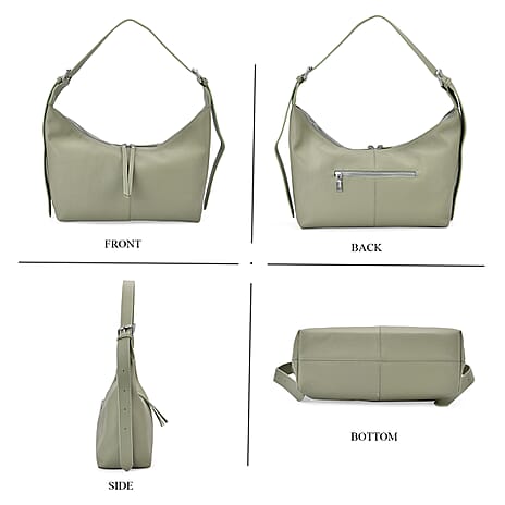 Designer Inspired Genuine Leather Shoulder Bag with Adjustable Strap - Green