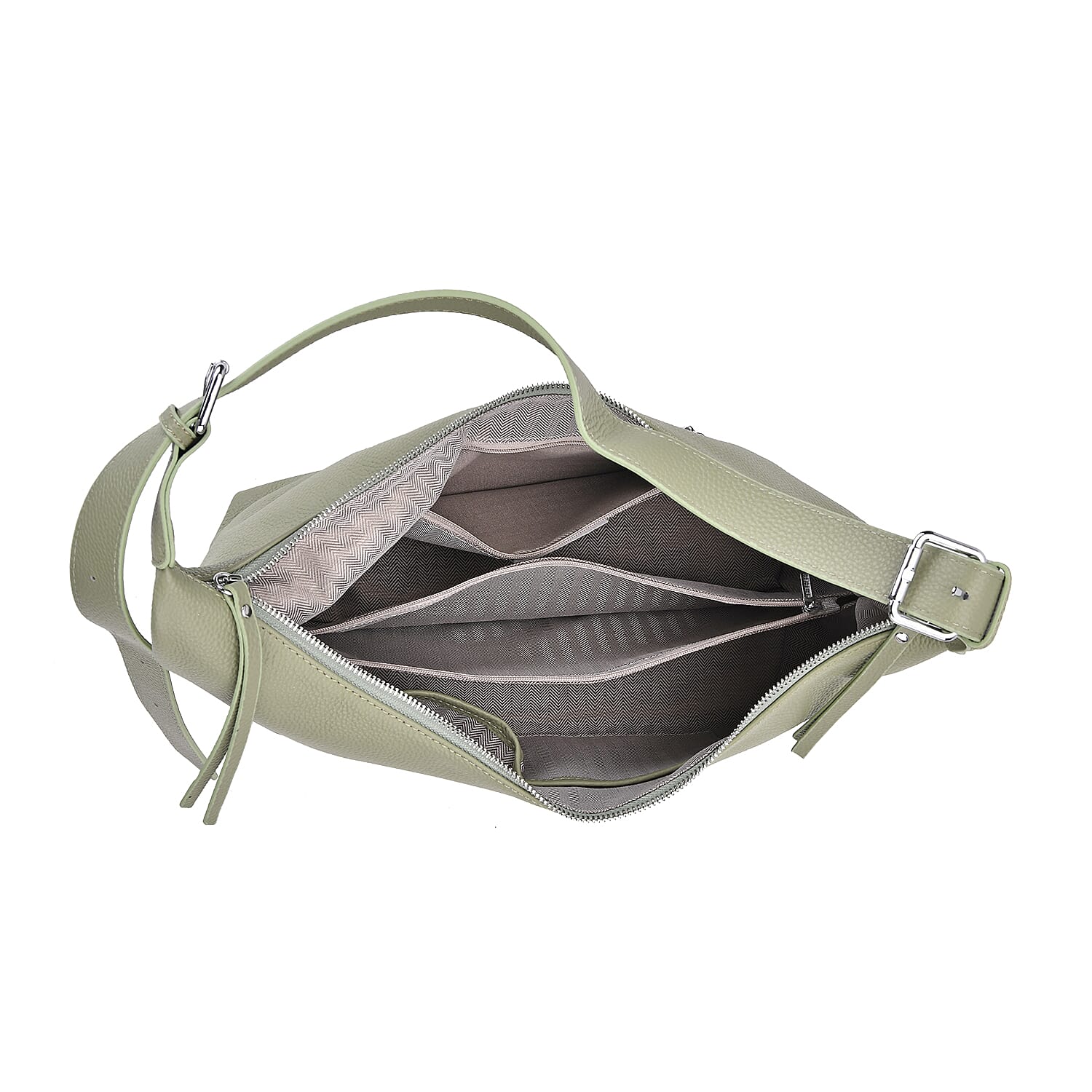 Versatile Genuine Leather Shoulder Bag with Adjustable Strap - Green