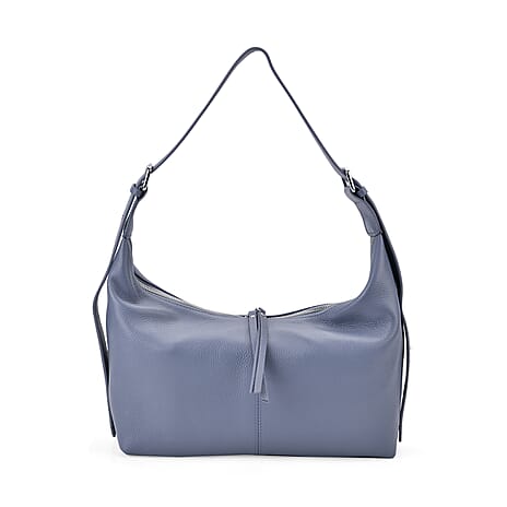 Versatile Genuine Leather Shoulder Bag with Adjustable Strap - Blue