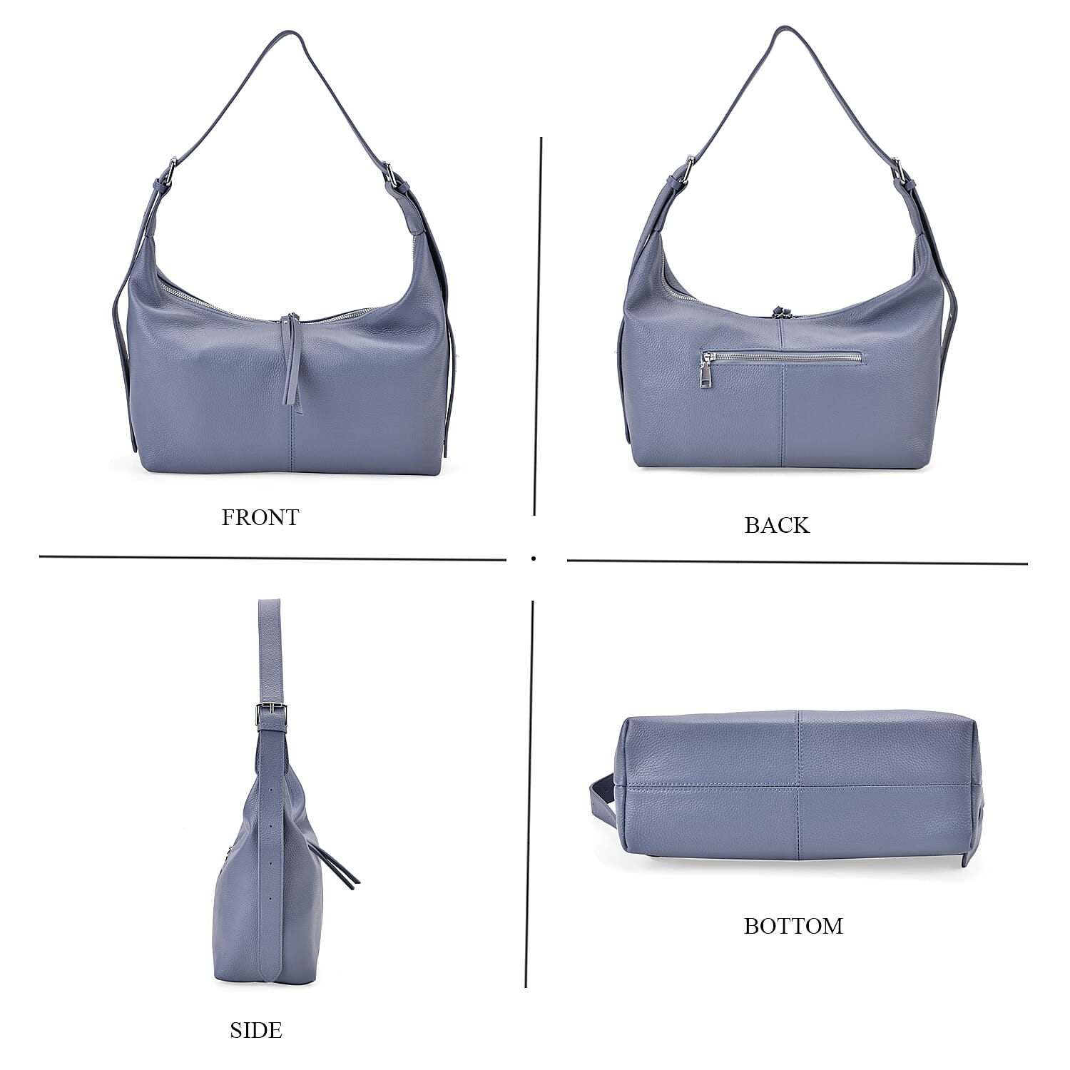 Versatile Genuine Leather Shoulder Bag with Adjustable Strap - Blue