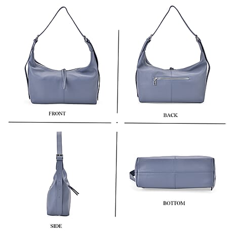 Versatile Genuine Leather Shoulder Bag with Adjustable Strap - Blue